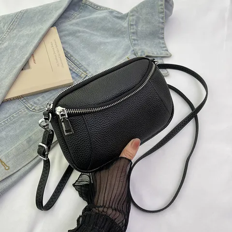 Genuine Leather Women Crossbody Bag Luxury Top Layer Cowhide Double Zipper Shoulder Bag Small Square Handbag