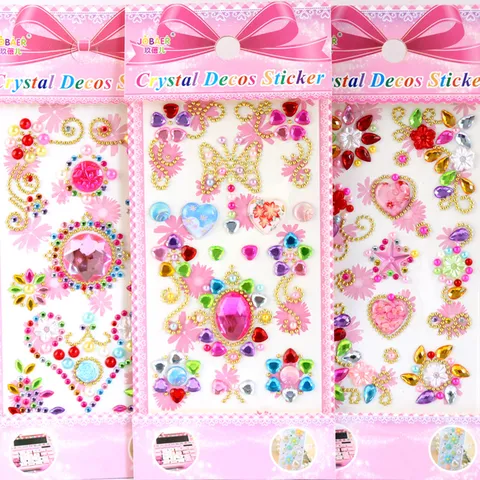 Acryl Kristal Diamant Stickers Leuke Cartoon Dieren Geometrische Vormen Kleurrijke Strass Deko Stickers DIY Ambachten