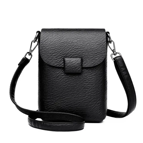 Donna Borsa a Tracolla in Pelle PU Mini Verticale Cellulare Borsa a Spalla Casual Tinta Unita Patta Tasca Borsa