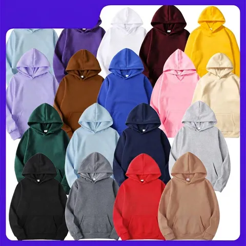 Unisex Solid Color Fleece Hoodie Pullover Loose Long Sleeve Hooded Sweatshirt With Kangaroo Pocket Casual Sportswear