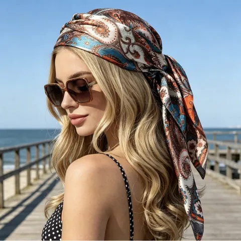 Vintage Baroque Paisley Print Satin Square Scarf For Women Large Silk Like Headscarf Hijab Fashion Bag Scarf Accessory