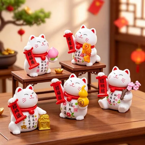 Creative Cute Lucky Cat Micro Landscape Mini Figurine PVC Injection Molding Cartoon Dollhouse Tabletop Decoration Home Decor