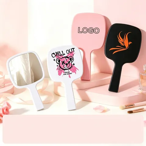 Handheld Makeup Mirror Portable Cosmetic Handle Mirror Rectangle Rounded Corner Salon Daily Beauty Tool