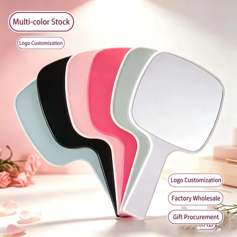 Handheld Makeup Mirror Portable Cosmetic Handle Mirror Rectangle Rounded Corner Salon Daily Beauty Tool