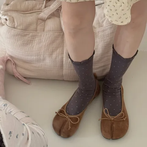 Women Polka Dot Tabi Slouch Socks Combed Cotton Split Toe Mid Tube Socks Korean Retro Style Breathable Casual Daily Socks