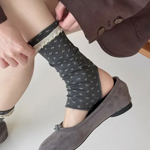 Women's Gentle Lazy Style Stirrup Socks With Lace Trim Sweet Floral Printed Soft Cotton Polyester Leg Warmers Daily Accessories