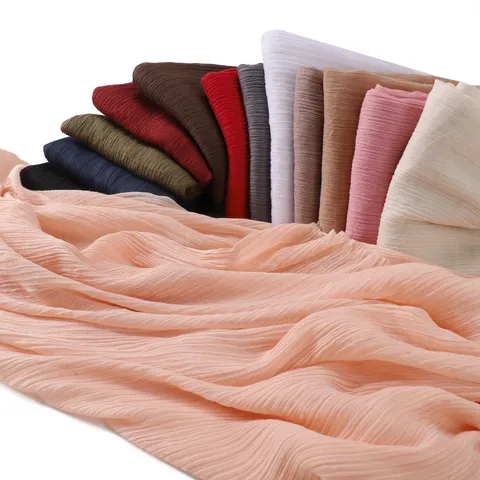 Einfarbiger Crinkle Plissierter Langer Schal Damen Leichter Atmungsaktiver Shawl Mit Fransen Mode Nacken Wrap