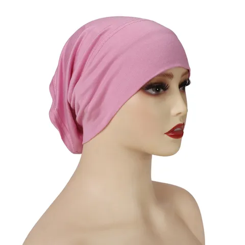 Bonnet Turban pour Femmes en Coton Mercerisé Doux Respirant Couleur Unie Hijab Élastique Intérieur Sous Écharpe Coiffe Musulmane