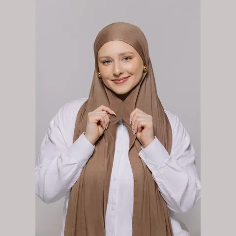 Women Integrated Mercerized Cotton Scarf Hat Solid Color Jersey Turban Hijab Breathable Stretchy Muslim Headscarf Long Wrap
