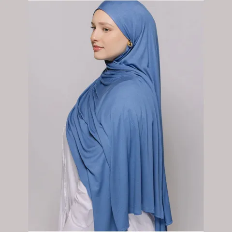 Women Integrated Mercerized Cotton Scarf Hat Solid Color Jersey Turban Hijab Breathable Stretchy Muslim Headscarf Long Wrap