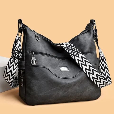 Women Large Capacity PU Leather Shoulder Bag Casual Crossbody Bag Vintage Daily Commuter Handbag With Wide Strap