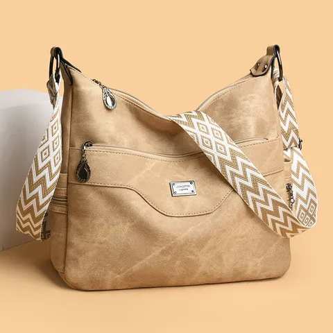 Women Large Capacity PU Leather Shoulder Bag Casual Crossbody Bag Vintage Daily Commuter Handbag With Wide Strap
