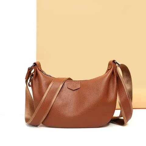 Women Large Capacity Dumpling Bag Genuine Leather Shoulder Crossbody Bag Casual Commuter Crescent Hobo Bag