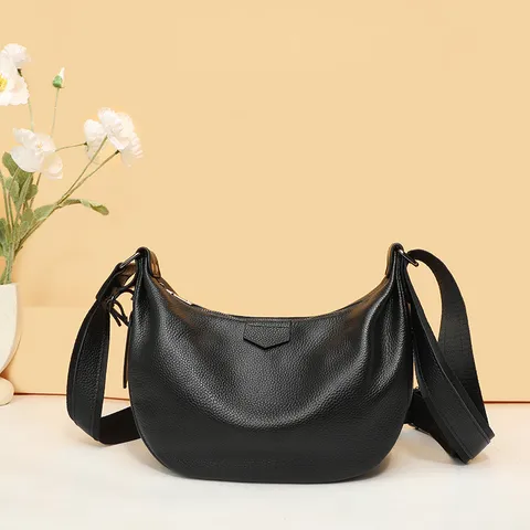 Women Large Capacity Dumpling Bag Genuine Leather Shoulder Crossbody Bag Casual Commuter Crescent Hobo Bag