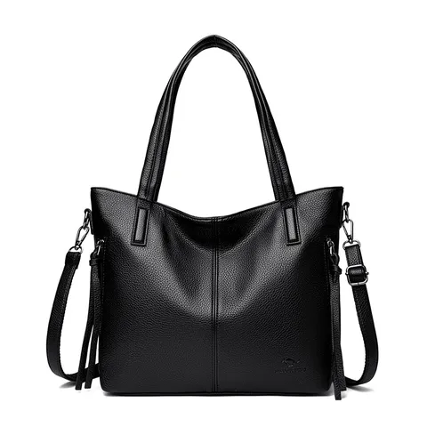 Women Large Capacity Tote Bag Soft Leather Casual Commuter Handbag Solid Color Single Shoulder Crossbody Bag