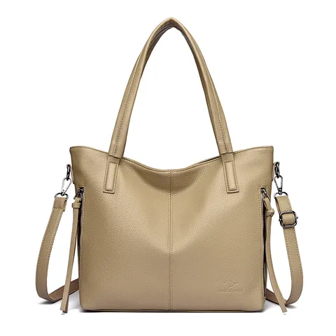 Women Large Capacity Tote Bag Soft Leather Casual Commuter Handbag Solid Color Single Shoulder Crossbody Bag