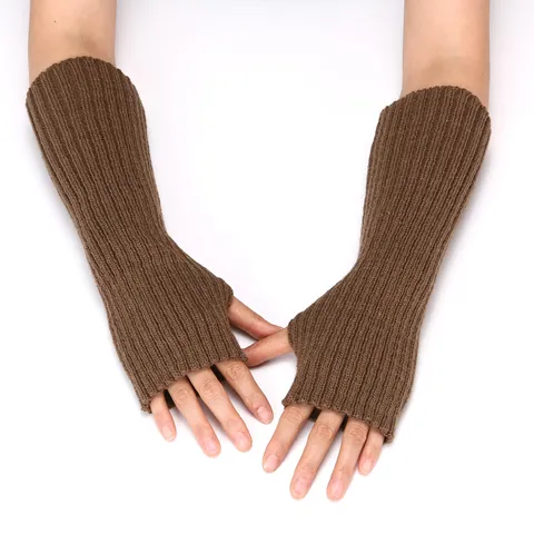 Donna Inverno Lunghi Manicotti Scaldamuscoli Guanti Mezzo Dito Acrilico Calde Maniche Tinta Unita Accessori Quotidiani Moda