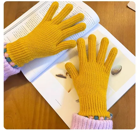 Guanti a Cinque Dita in Acrilico Touchscreen Caldi Invernali Tinta Unita Stile Dolce Guanti Lavorati a Maglia per Donna Abbigliamento Quotidiano