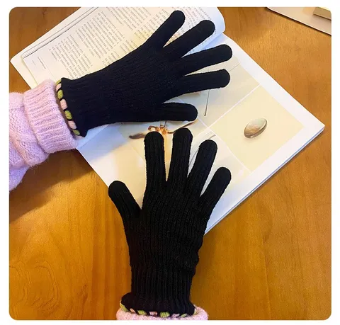 Guanti a Cinque Dita in Acrilico Touchscreen Caldi Invernali Tinta Unita Stile Dolce Guanti Lavorati a Maglia per Donna Abbigliamento Quotidiano