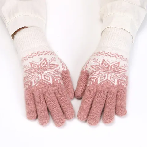 Guanti in Maglia Caldi Invernali da Donna Ispessiti Touch Screen Jacquard Fiocco di Neve Guanti Casual Outdoor Ciclismo Termici