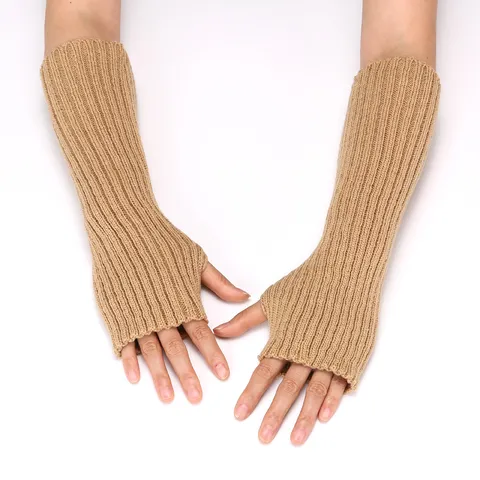Donna Inverno Lunghi Manicotti Scaldamuscoli Guanti Mezzo Dito Acrilico Calde Maniche Tinta Unita Accessori Quotidiani Moda