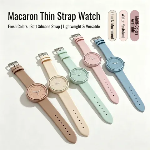 Fresh Macaron Style Silicon Quartz Watch For Women Teens Round Analog Display Stainless Steel Buckle Casual School Wrist Watch