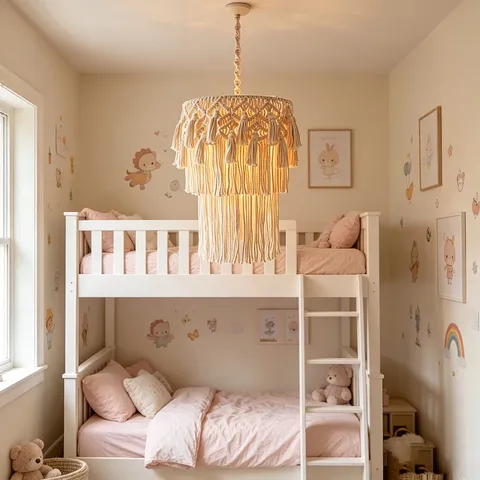 Bohemian Handmade Woven Cotton Rope Lampshade Modern Minimalist Macrame Pendant Light Cover for Bedroom Living Room Home Decor