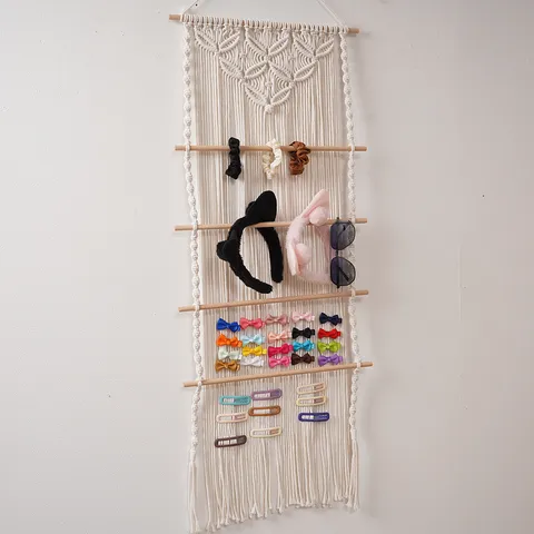Tapiz de Pared Tejido Colgante Macramé Boho Cuerda de Algodón Decoración de Pared Con Palo de Madera Para Salón Habitación Infantil