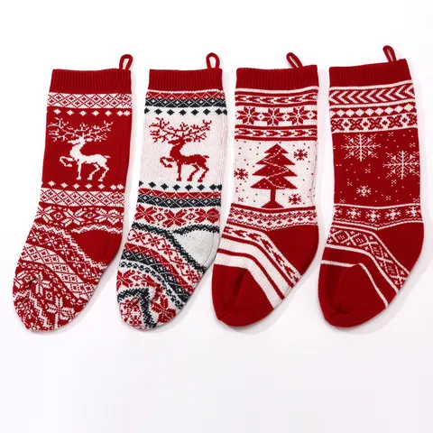 Grande Calza di Natale Jacquard in Lana Lavorata a Maglia Borsa Regalo Caramelle Ornamento Sospeso Decorazione Casa