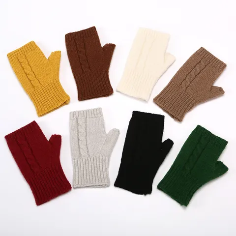Guanti Mezza Dito in Maglia di Cashmere Caldi Invernali Unisex Scaldabraccia a Treccia