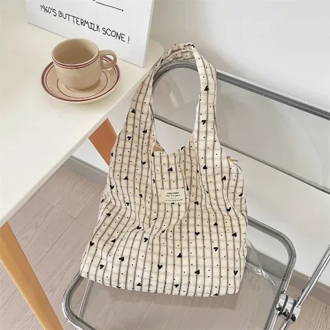Γυναικεία Γλυκιά Τσάντα Tote Καρό με Καρδιά Casual Μετακίνηση Τσάντα Ώμου Ψωνίσματος από Πολυεστέρα Μεγάλη Χωρητικότητα Ανοιχτή