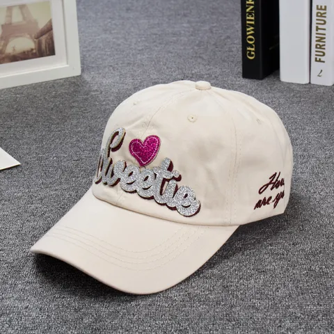 Berretto da Baseball in Cotone Casual da Donna Ricamo con Paillettes di Lettere Regolabile Protezione Solare Cappello