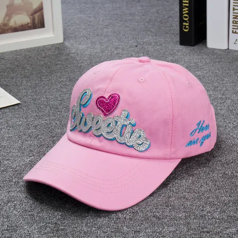 Berretto da Baseball in Cotone Casual da Donna Ricamo con Paillettes di Lettere Regolabile Protezione Solare Cappello