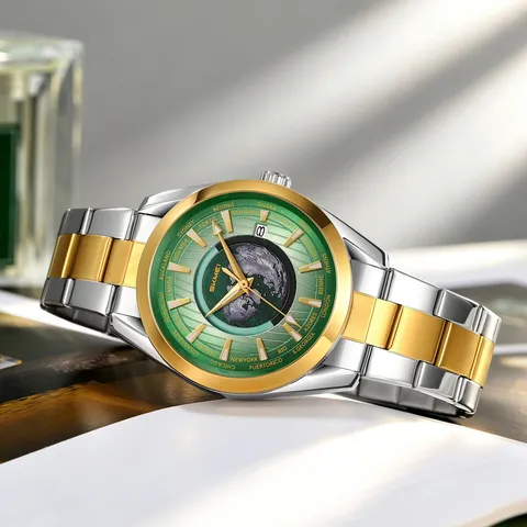 Herren Mechanische Uhr Edelstahl Wasserdicht Automatische Armbanduhr Weltzeit Business Casual Dress Uhr