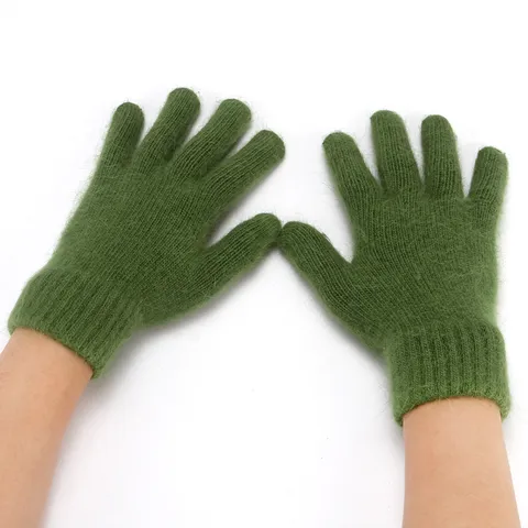 Guanti Lavorati a Maglia in Pelo di Coniglio Caldi Invernali da Donna Tinta Unita Ispessiti Cinque Dita Termici Resistenti al Freddo Quotidiano