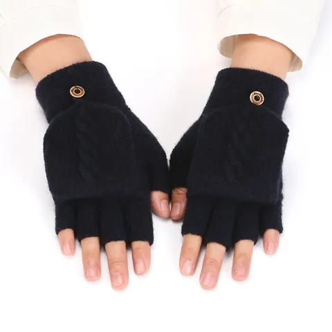 Unisex Winter Knit Gloves Acrylic Half Finger Flip Top Cable Knit Warm Gloves For Student Writing Daily Wear Accessories