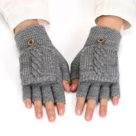 Unisex Winter Knit Gloves Acrylic Half Finger Flip Top Cable Knit Warm Gloves For Student Writing Daily Wear Accessories