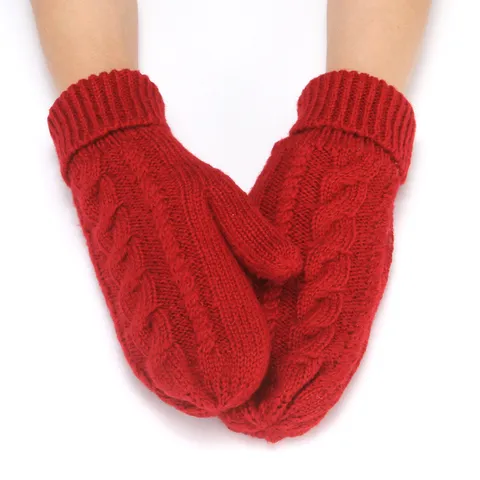 Moffole Lavorate a Maglia Calde Invernali da Donna Spesse Foderate in Pile Guanti a Treccia