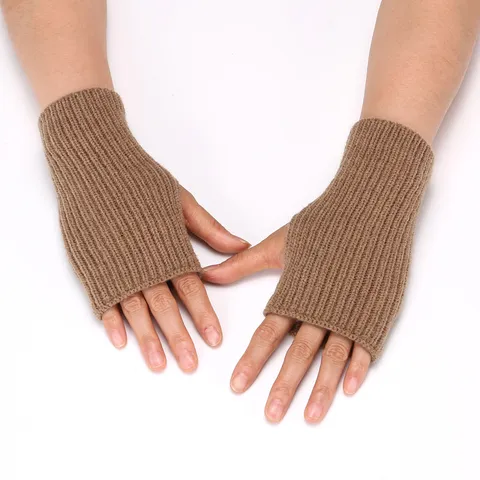 Damen Winter Warm Acryl Halb Finger Handschuhe Einfarbig Knit Lange Arm Ärmel