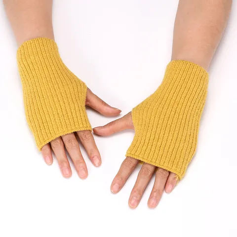 Damen Winter Warm Acryl Halb Finger Handschuhe Einfarbig Knit Lange Arm Ärmel