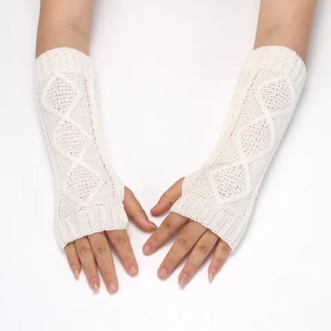 Women Winter Warm Knit Fingerless Gloves Acrylic Solid Color Half Finger Arm Warmers Casual Chic Daily Gloves