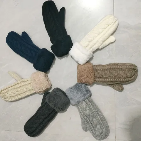Winter Warm Cable Knit Mittens Women Men Fleece Lined Thickened Cold Weather Outdoor Gloves with Plush Cuffs