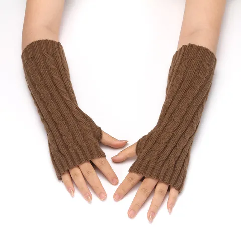 Donne Inverno Lungo Lavorato a Maglia Scaldamuscoli Acrilico Maglia Treccia Guanti Senza Dita Termico Tinta Unita Moda Guanti Invernali