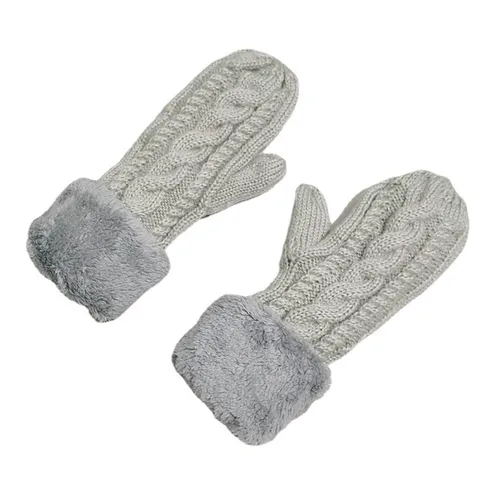 Winter Warm Cable Knit Mittens Women Men Fleece Lined Thickened Cold Weather Outdoor Gloves with Plush Cuffs
