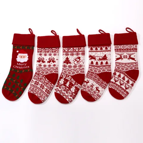 Grande Calza di Natale Jacquard in Lana Lavorata a Maglia Borsa Regalo Caramelle Ornamento Sospeso Decorazione Casa