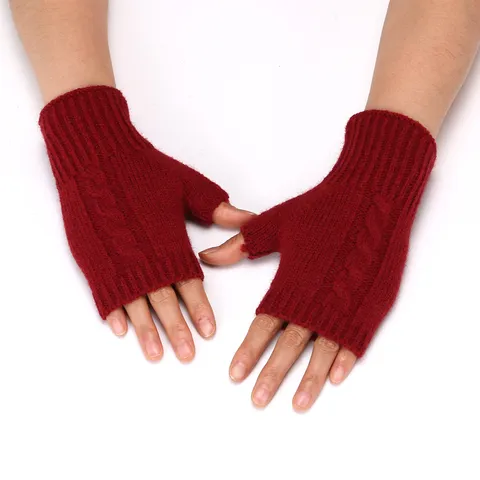 Guanti Mezza Dito in Maglia di Cashmere Caldi Invernali Unisex Scaldabraccia a Treccia