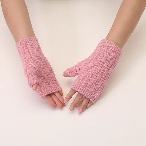 Guanti Mezzo Dito Caldi Invernali Acrilico Jacquard Tinta Unita Guanti Senza Dita Per Donne Studenti