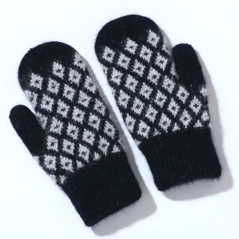 Guanti in Maglia Termica Invernale da Donna con Motivo Jacquard a Rombi e Fodera in Pile Caldi per Ciclismo all'Aperto