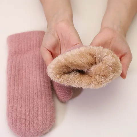 Moffole in Peluche Carine Invernali da Donna Pelo di Coniglio Ispessito Caldo Soffice Antivento Guanti Lavorati a Maglia