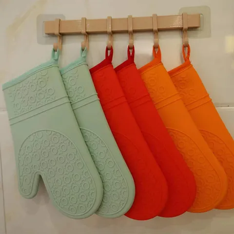 Silicone Heat Resistant Oven Mitts Thickened Non-Slip Baking Microwave Gloves Kitchen Cooking Accessories